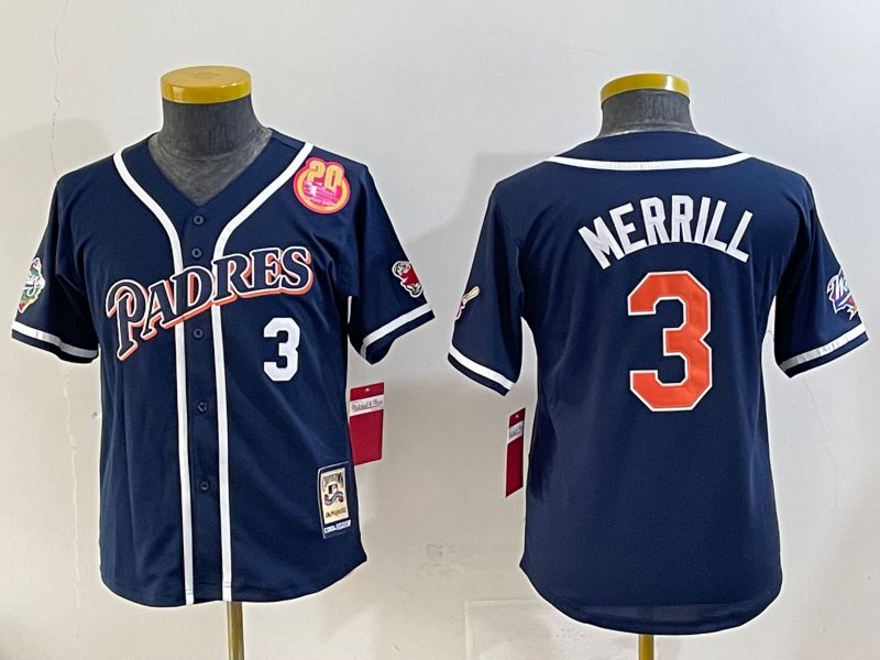 Youth 2025 San Diego Padres #3 Merrill Blue Throwback Game Nike MLB Jersey style 5->youth mlb jersey->Youth Jersey